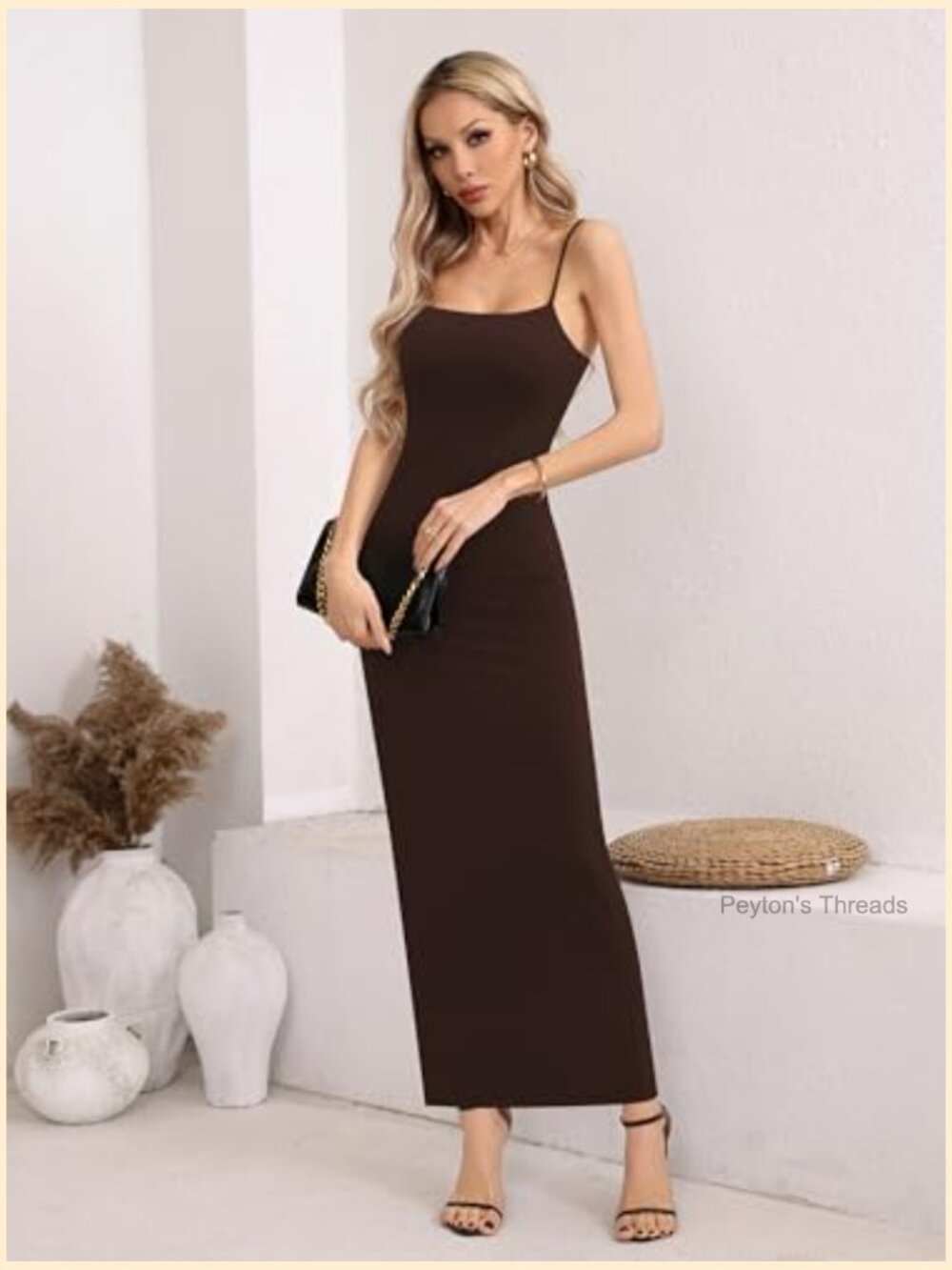Double Lined Cami Maxi Dress Sleeveless Spaghetti Strap Slim Fit Party Long - Picture 2 of 6